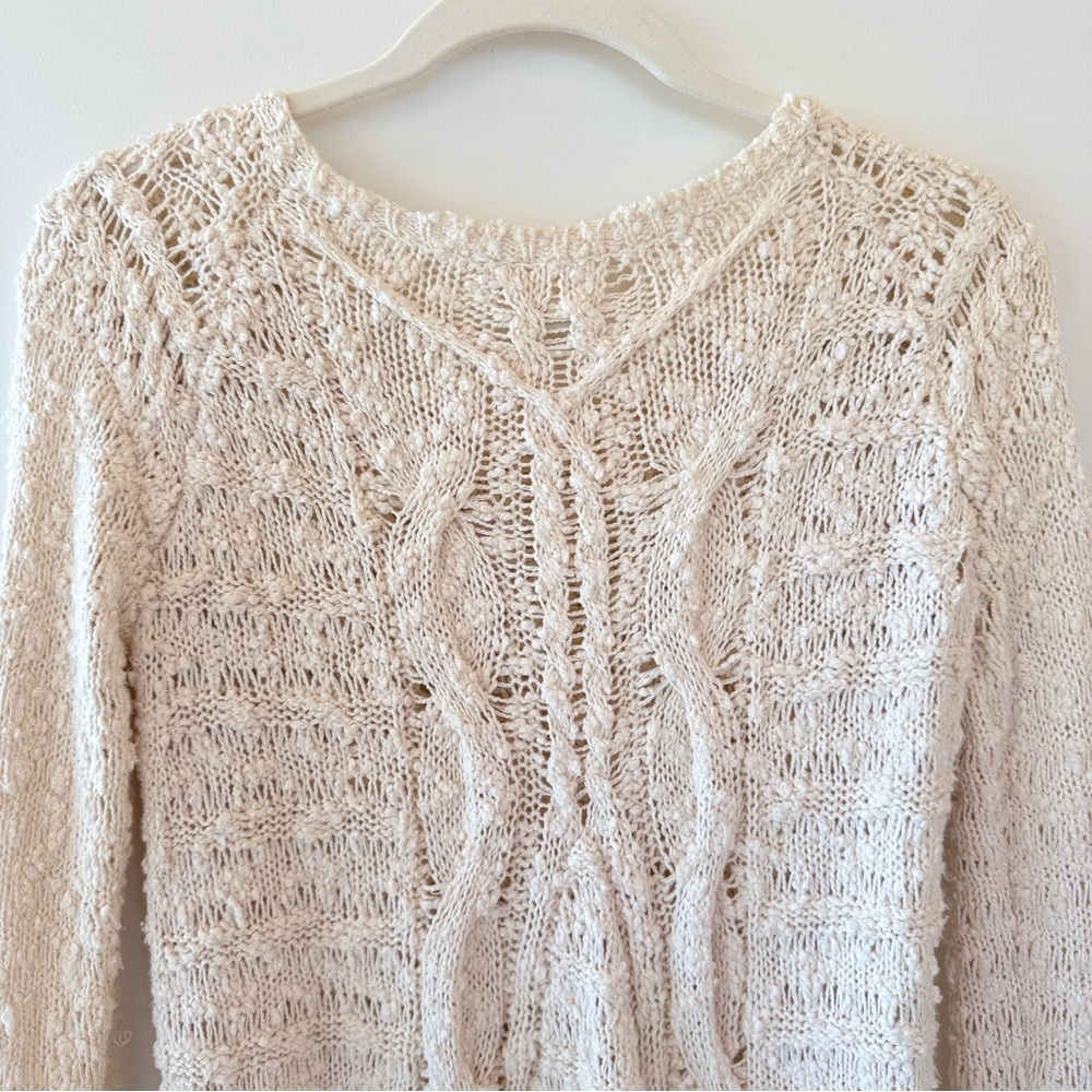 Anthropologie Moth Cream Open Cable Knit Sweater Womens XS - Picture 6 of 10